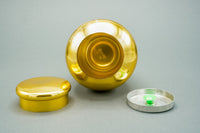 Gold-Colored Metal Tea Jar, Fukujuen Tea Company
