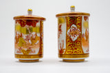 Vintage Red and Gold Kutani-ware Married Couple Lidded Teacups, Set of Two